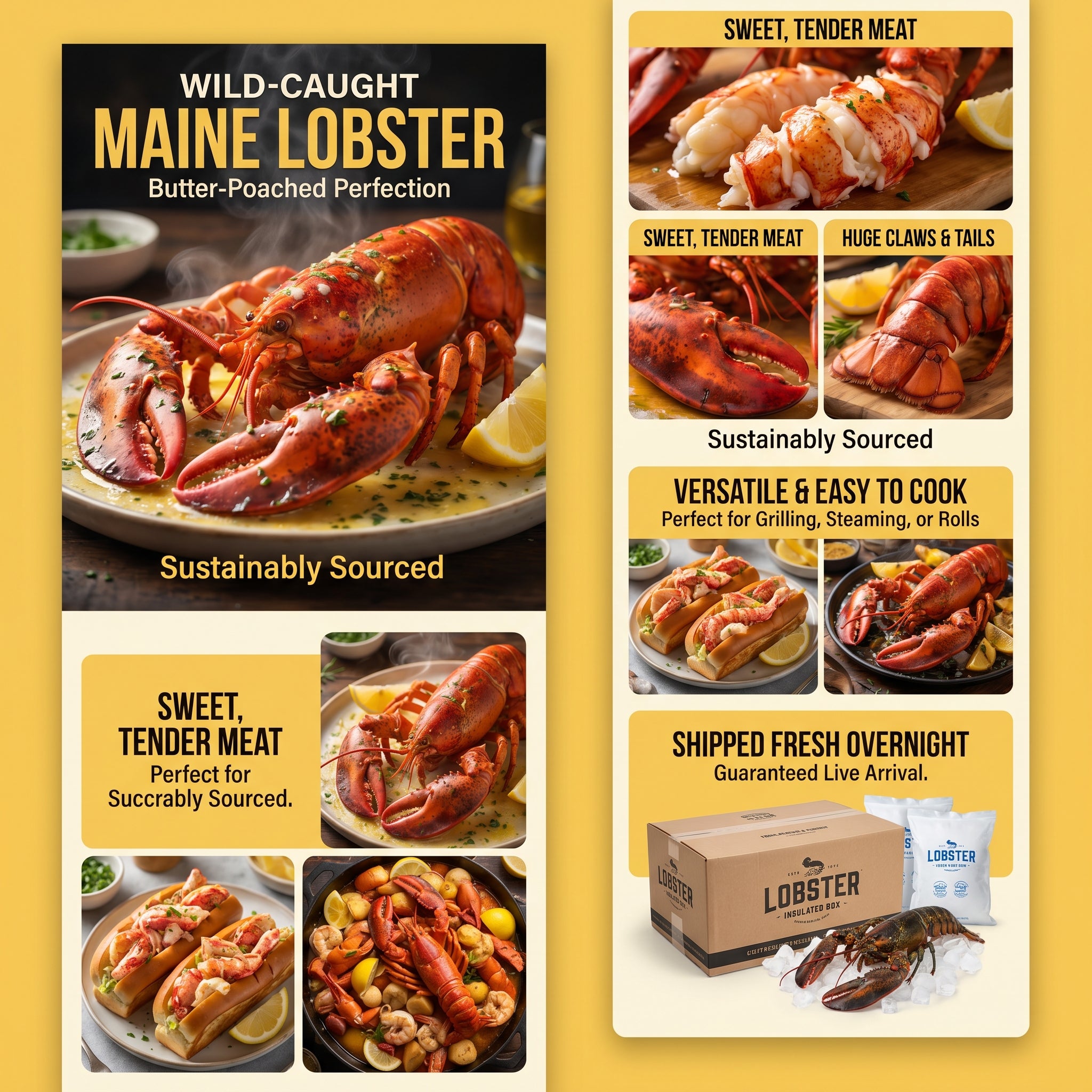 Premium Whole Atlantic Lobster - Gourmet Seafood Gift Box | Extra-Large, Flash-Frozen & Rich in Flavor