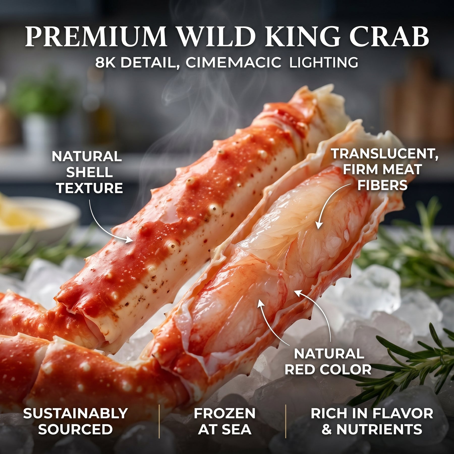 Premium Wild-Caught Colossal King Crab Legs - 3lb Value Box | 90% Meat Fill, Flash-Frozen for Peak Freshness & Buttery Flavor